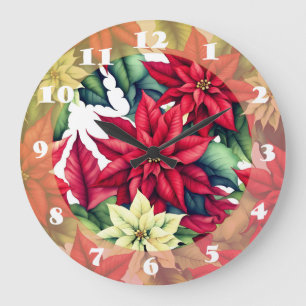 Grande Horloge Ronde Fleurs Poinsettia