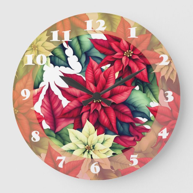 Grande Horloge Ronde Fleurs Poinsettia (Recto)