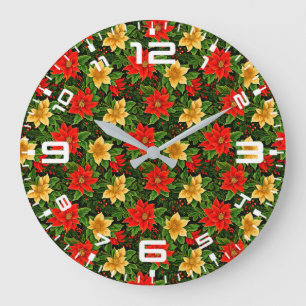 Grande Horloge Ronde Fleurs Poinsettia de Noël Motif-86755