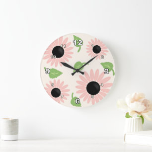 Grande Horloge Ronde Fleurs printanières roses