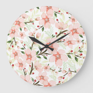Grande Horloge Ronde Fleurs roses