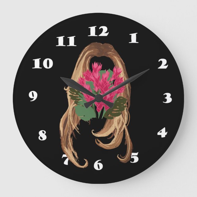 Grande Horloge Ronde Fleurs roses et visage femme (Recto)