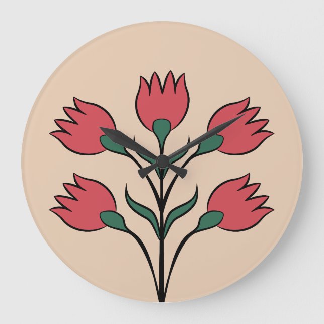 Grande Horloge Ronde Fleurs rouges (Recto)