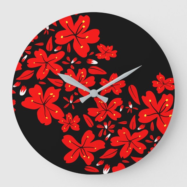 Grande Horloge Ronde Fleurs rouges (Recto)