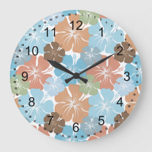 Grande Horloge Ronde Fleurs tropicales hawaïennes de ketmie