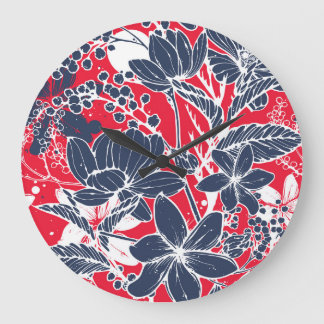 Grande Horloge Ronde Fleurs vintages Creusées À La Main, Motif Élégant.