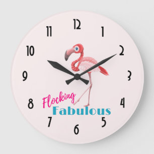 Grande Horloge Ronde Flocking Fabulous Typography avec Flamant rose ros