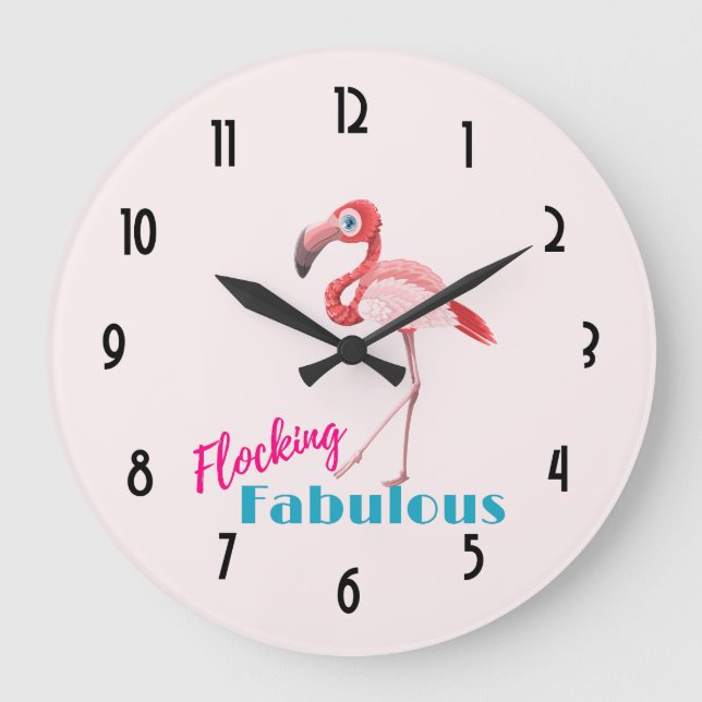 Grande Horloge Ronde Flocking Fabulous Typography avec Flamant rose ros (Recto)