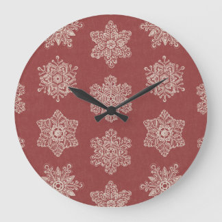 Grande Horloge Ronde Flocons de neige hivernaux en dentelle - Noël soph