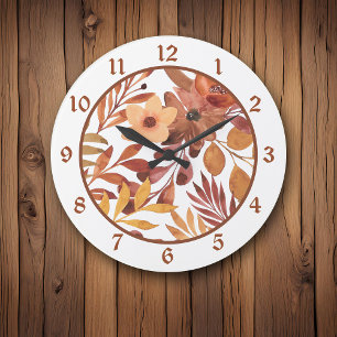 Grande Horloge Ronde Floral Autumn Browns