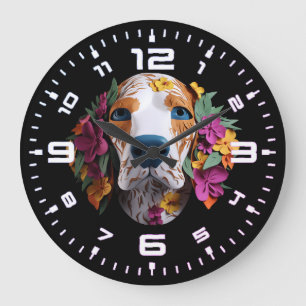Grande Horloge Ronde Floral Beagle 3D