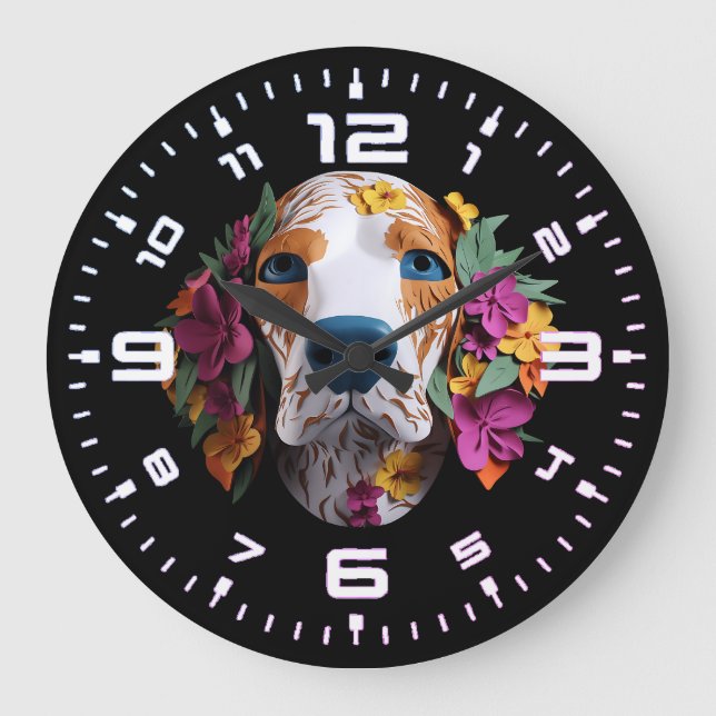 Grande Horloge Ronde Floral Beagle 3D (Recto)
