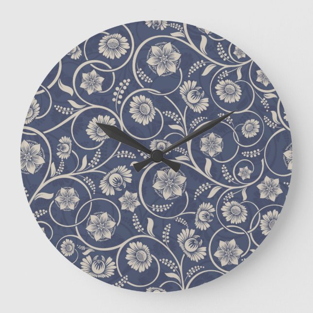 Grande Horloge Ronde Floral bleu (Recto)