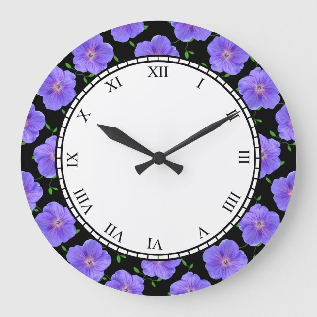 Grande Horloge Ronde Floral Blue Garden Flowers (Recto)