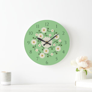 Grande Horloge Ronde Floral Daisy Motif