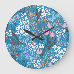 Grande Horloge Ronde Floral Ditzy : Design Vintage de printemps.