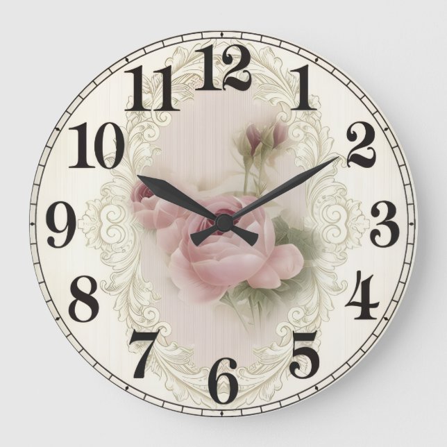 Grande Horloge Ronde Floral Elegance Round Acrylic Wall Clock (Recto)