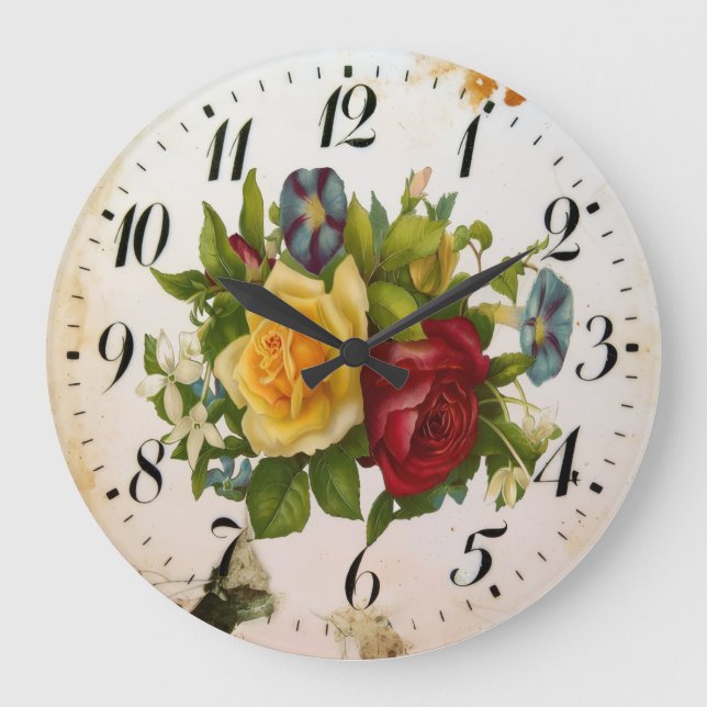 Grande Horloge Ronde Floral Elegance Round Acrylic Wall Clock (Recto)