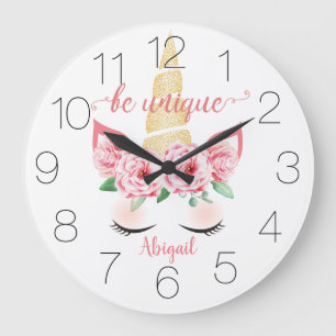 Grande Horloge Ronde Floral Gold Horn Unicorn