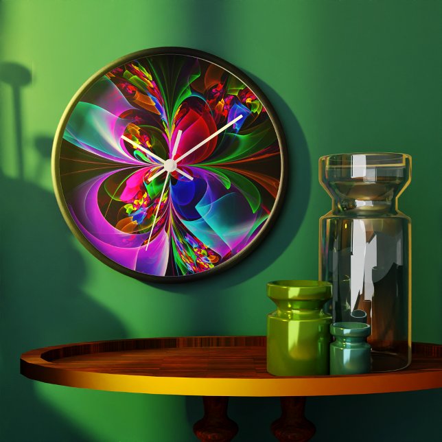 Grande Horloge Ronde Floral moderne Art Abstrait Rouge Bleu Motif #12 (Modern Floral Abstract Art Red Blue Pattern #12 Clock)