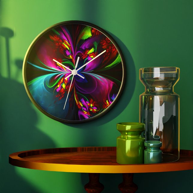 Grande Horloge Ronde Floral moderne Art Abstrait Rouge Bleu Motif #15 (Modern Floral Abstract Art Red Blue Pattern #15 Clock)