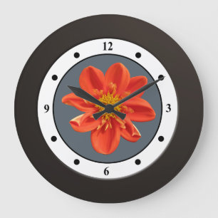 Grande Horloge Ronde Floral Orange Garden Flower Modern Digits