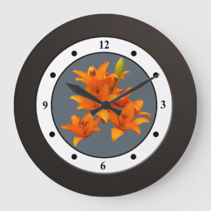 Grande Horloge Ronde Floral Orange Garden Flower Modern Digits