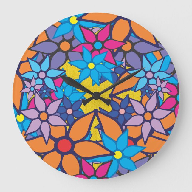Grande Horloge Ronde Floral Pattern Pop art 3 (Recto)