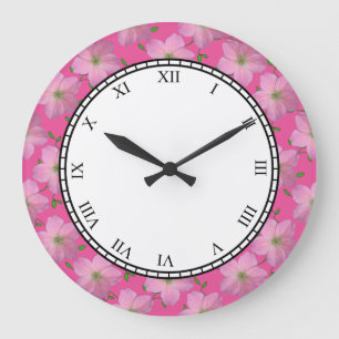 Grande Horloge Ronde Floral Pink Garden Flowers