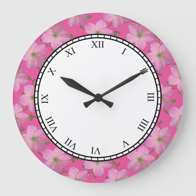 Grande Horloge Ronde Floral Pink Garden Flowers (Recto)