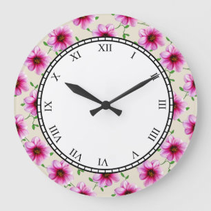 Grande Horloge Ronde Floral Pink Garden Flowers