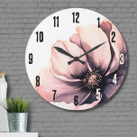 Grande Horloge Ronde Floral rose moderne Fleur<br><div class="desc">Design mariage moderne, moderne et sobre, noir et rose. Un look classique mais fantaisiste avec des fleurs noires, grises et crème avec des polices noires et des lettres modernes. Modifiez tout le texte à vos propres informations. Vous pouvez même changer la couleur arrière - plan à tout ce que vous...</div>