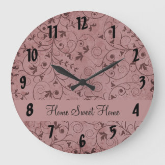 Grande Horloge Ronde Floral rouge