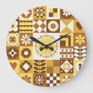 Grande Horloge Ronde Floral scandinave : Carte Vintage Abstraite.