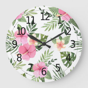 Grande Horloge Ronde Floral tropical de Summer Wall Clock