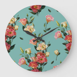 Grande Horloge Ronde Floral victorien Lisianthus Motif d'aquarelle