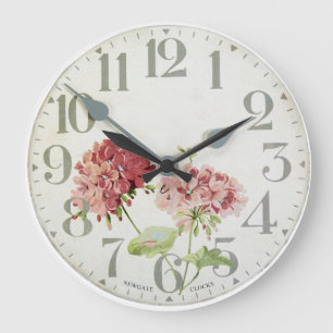 Grande Horloge Ronde Floral vintage Antique Watercolor
