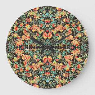 Grande Horloge Ronde Florales chaotiques : motif abstrait vintage.