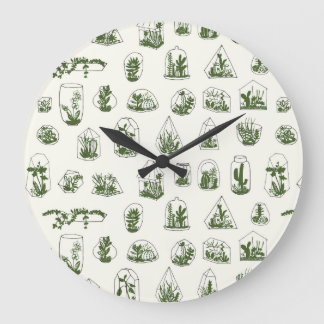 Grande Horloge Ronde Florarium Succulent : Conception géométrique Vinta