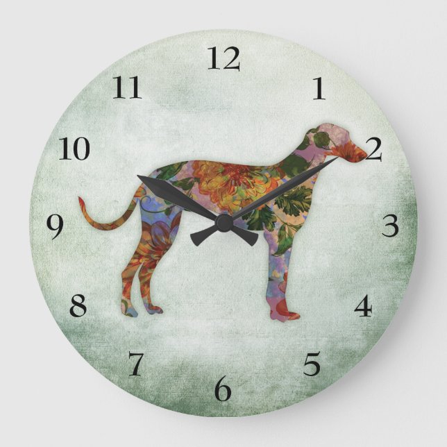 Grande Horloge Ronde Flore De Chien Gris Sur Vert (Recto)