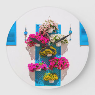 Grande Horloge Ronde Flore ethnique : Mur de jardin