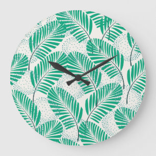 Grande Horloge Ronde Flore feuille de palme : Vintage blanc