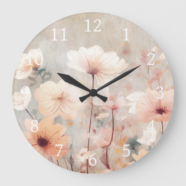 Grande Horloge Ronde Flore Pêche Fleurs Beige Design 328 (Recto)