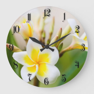 Grande Horloge Ronde Flower blanc tropical
