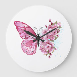Grande Horloge Ronde Flower Butterfly