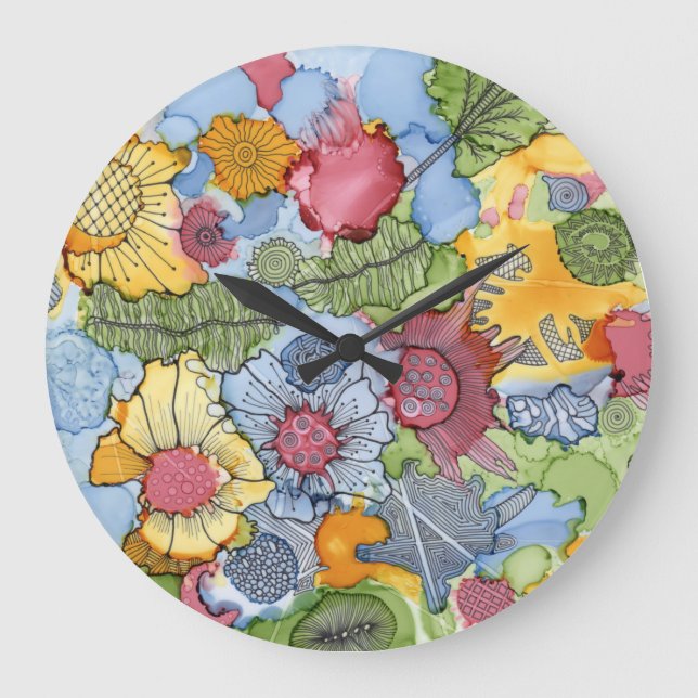 Grande Horloge Ronde Flower Doodle Acrylic Wall Clock (Recto)