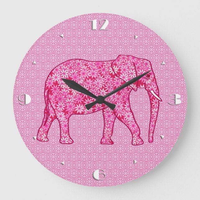 Grande Horloge Ronde Flower elephant - fuchsia pink (Recto)
