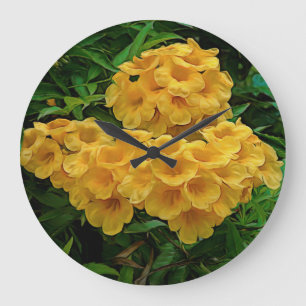 Grande Horloge Ronde Flowers Yellow Tropical Ginger