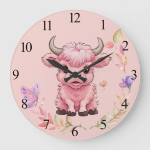 Grande Horloge Ronde Fluffy Rose Highlands Scottish Cow