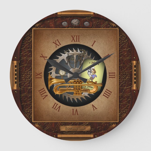 Grande Horloge Ronde Flumpet Steampunk ~ Flügelhorn et Trumpet ~  (Recto)